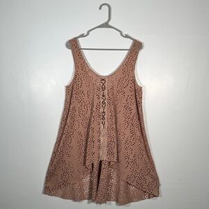 Free People Boho Eyelet Lace Tank Top Flowy Sleeveless Blush Size L Festival